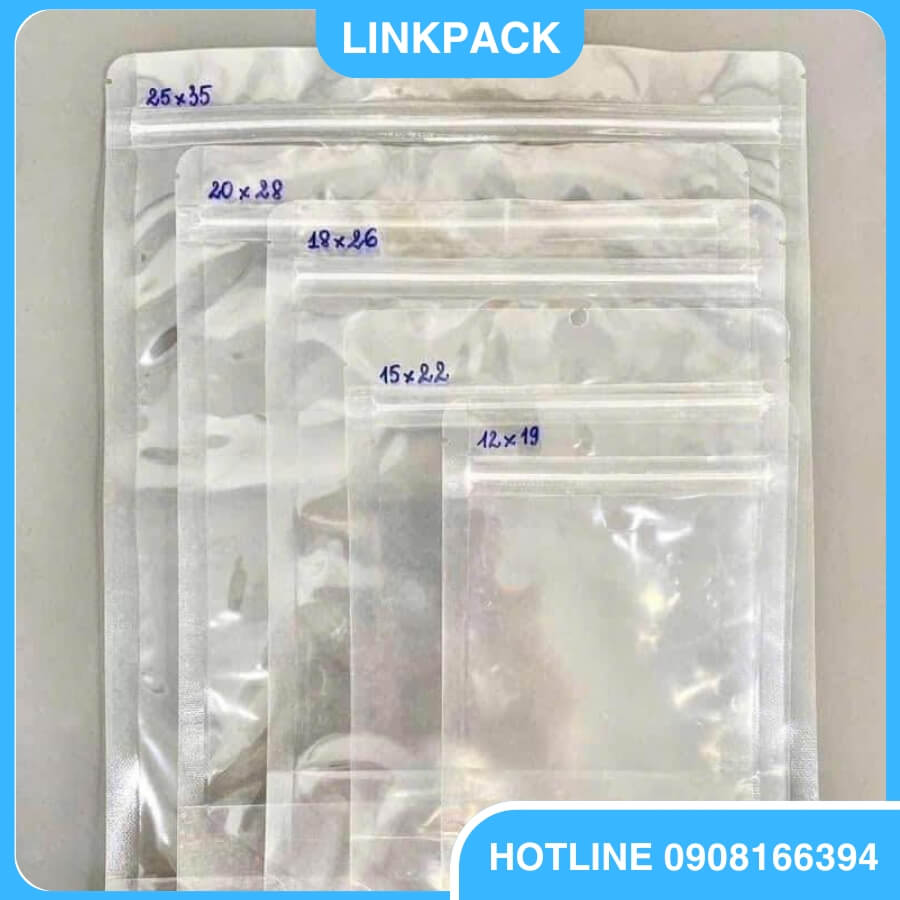 Kich thước túi zip trong suốt đáy đứng có sẵn