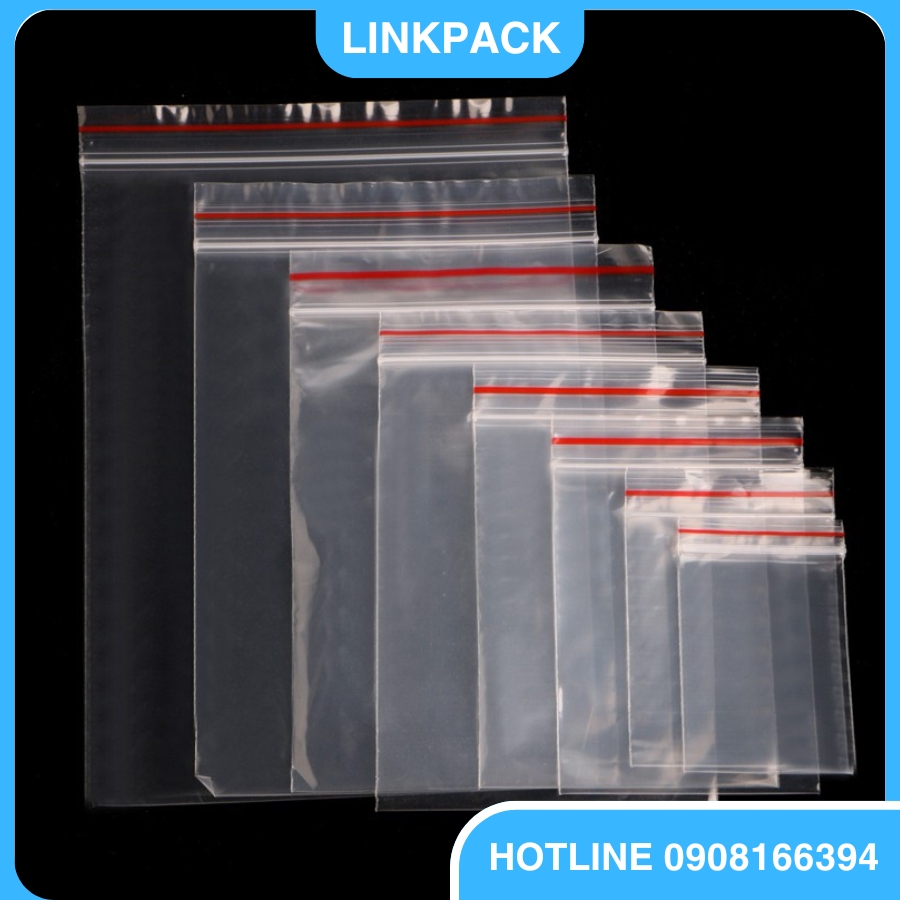 Túi Zip Chỉ Đỏ 5 Kích thước túi zipper chỉ đỏ có sẵn