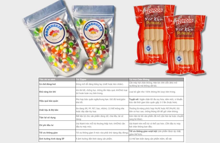 So sánh túi zip vs pa hút chân không 