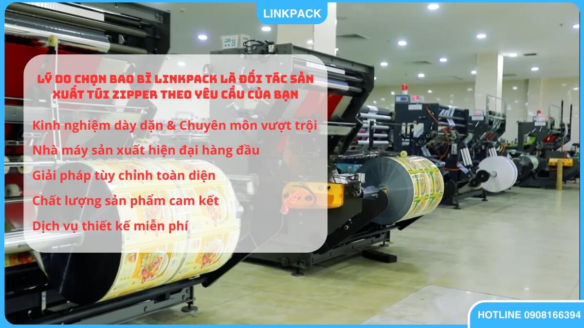 Nhà máy sản xuất túi zipper tại LinkPack với không gian chuyên nghiệp.